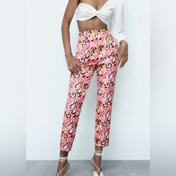 Zara Pants - Zara Size S  Pink and Black Patterned High Waisted Trouser Pants